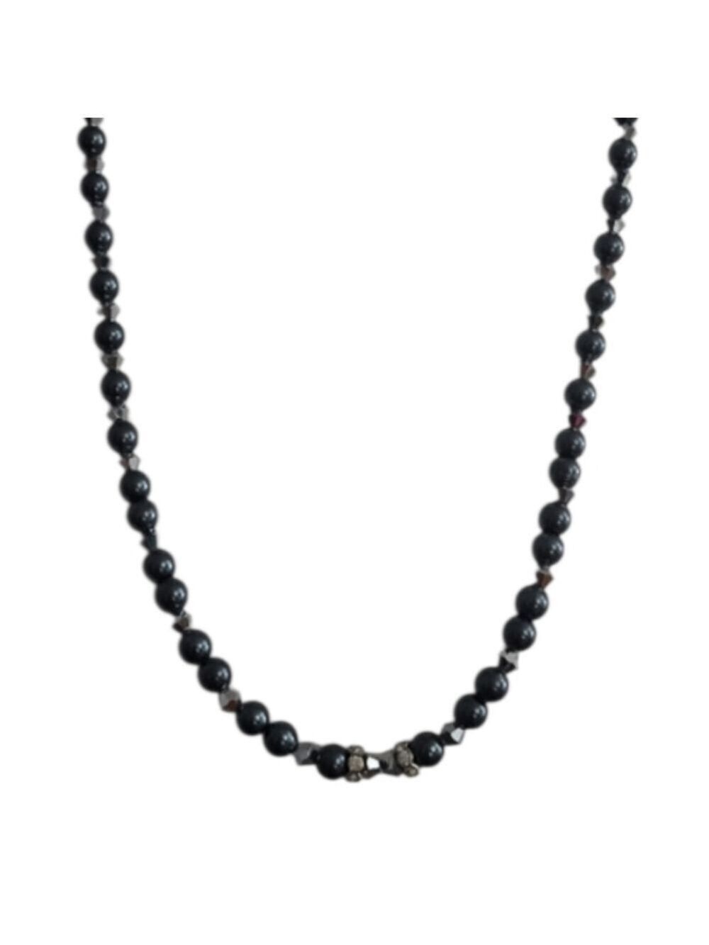 Hematite Beaded Necklace Black and Silver